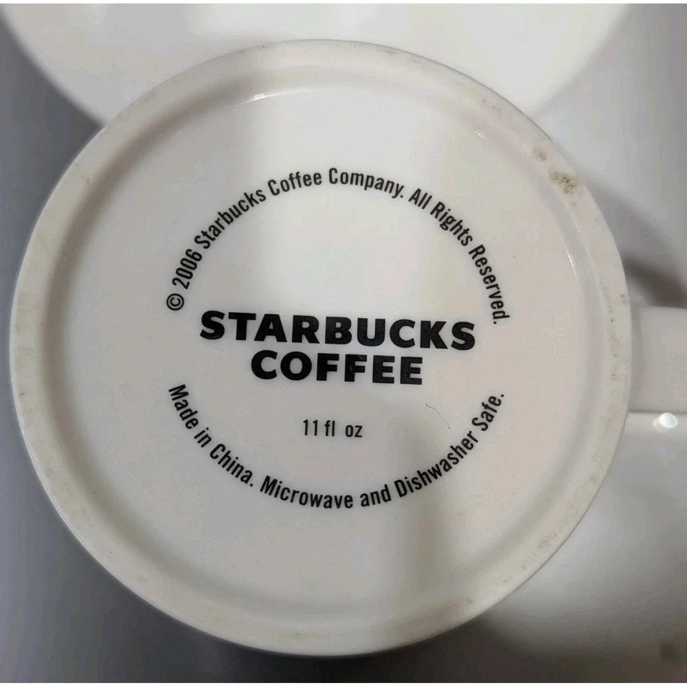 Starbucks 2006 4-Pc Iridescent Blue Pearl Floral Butterflies 2 Cups & 2 Saucers‎